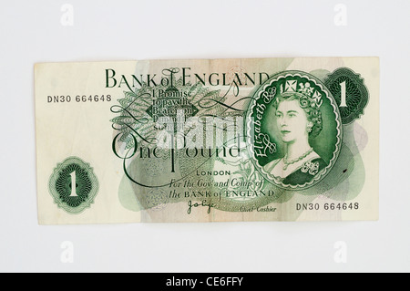 British One Pound Note, Series C Design from the 1970's Stock Photo