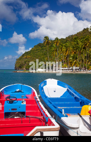 Boats in the tiny harbor at Marigot Bay on the west coast of St. Lucia, West Indies Stock Photo