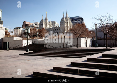 UTAH - The Salt Lake City Temple of The Church of Jesus Christ of Latter-Day Saints, Mormon Temple, from the Conference Center. Stock Photo