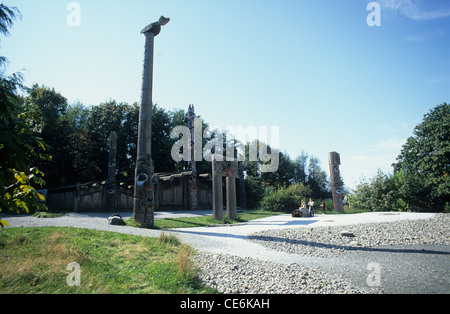 Canada, Vancouver, the University of British Columbia, Totem poles at the Museum of Anthropology. Stock Photo