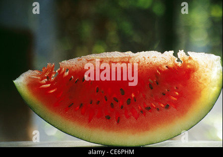 fresh watermelon fruit slice with black seeds Stock Photo