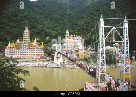 SHI 84946 : Lakshman Jhoola over Ganga river ; Rishikesh ; Uttar Pradesh ; India Stock Photo