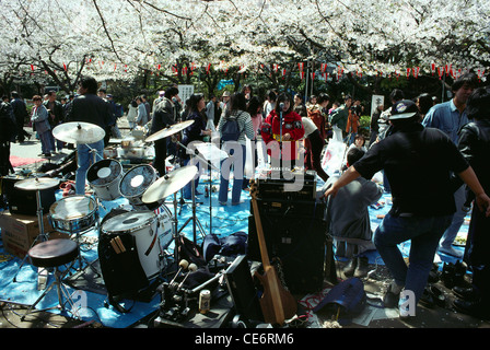 Musicians at cherry blossom festival ; tokyo ; japan ; asia Stock Photo