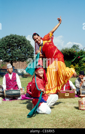 HMA 87819 : nepali folk dance artists performing bhojpuri dance kathmandu nepal Stock Photo