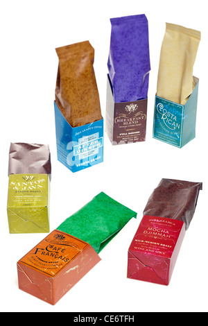A selection of six different coffees Stock Photo