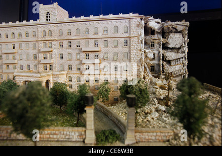 Diorama depicting the wrecked wing of the Jerusalem King David hotel after the explosion carried out by a militant Zionist group Irgun in 1946 displayed inside the Jabotinsky Institute and Etzel Museum which offers detailed information on the activities of Etzel a Zionist paramilitary group that operated in Mandate Palestine between 1931 and 1948 located in King George street Tel Aviv Israel Stock Photo