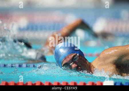 Swimmers Competing in Pool Stock Photo