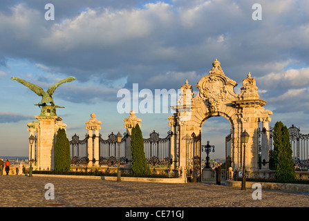 The Turul Bird Statue at the gate entrance to the Royal Palace, Castle Hill District (Varhegy), Buda, Budapest, Hungary. Stock Photo