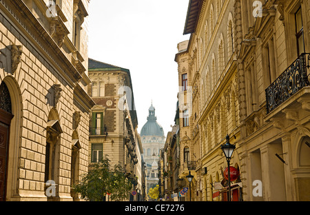 St. Stephen's Basilica seen from Lazar utca, with the Opera House on the left, Budapest, Hungary. Stock Photo