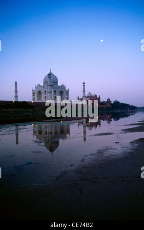 HMA 82156 : Taj Mahal reflected in river yamuna jamuna on full moon night ; Agra ; Uttar Pradesh ; india Stock Photo