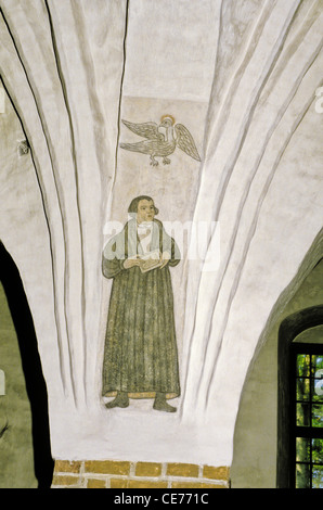 A mural painting of Martin Luther in the 15th century Church of St. Olaf in  Masku (Lemu), Finland Stock Photo