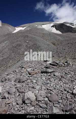 snow field ash outside of crater Mount St Helens Volcano National monument washington Stock Photo