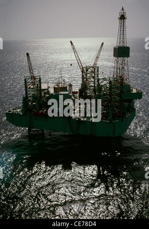 An offshore Santa Fe jackup oil rig drilling in the Red Sea, in Egyptian waters. Stock Photo