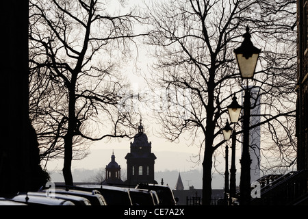 Silhouette looking from the University of Glasgow towards Kelvingrove Art Gallery and Museum in Scotland, UK Stock Photo