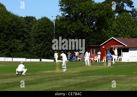 Local League cricket match in progress , Southborough Common , near Tunbridge Wells , Kent , England Stock Photo