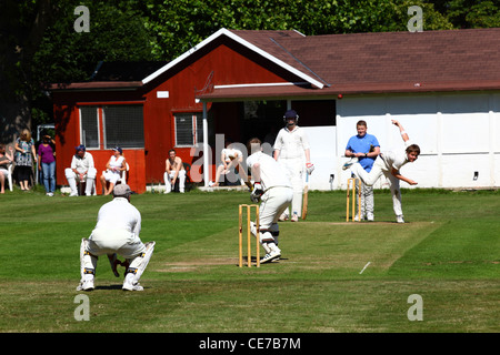 Cricket match in progress , Southborough Common , near Tunbridge Wells , Kent , England Stock Photo