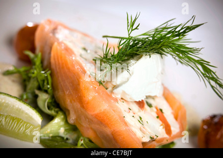 SMOKED SALMON AND LOBSTER TIMBALE WITH DILL, LIME AND CREME FRAICHE ...