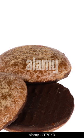 Traditional German Lebkuchen biscuits, coated in chocolate on the bottom side Stock Photo
