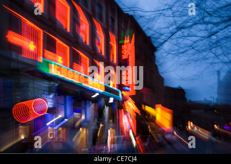 China Town Manchester UK Photographed by using the in camera zoom burst effect Stock Photo