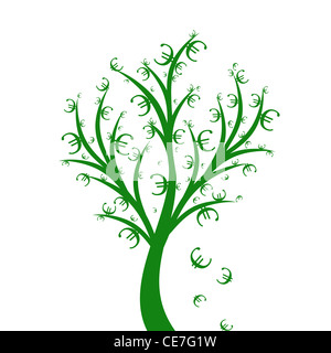 Abstract money tree with euro symbol isolated on white Stock Photo