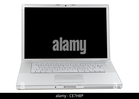 Silver portable computer. Front view.  Stock Photo