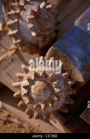 A drill bit used in an offshore Santa Fe jackup oil rig drilling in the Red Sea, in Egyptian waters. Stock Photo