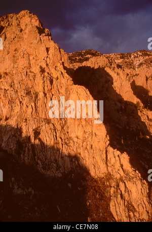 SANDIA MOUNTAINS VIEWED FROM AERIAL TRAM NEAR ALBUQUERQUE, CIBOLA NATIONAL FOREST, NEW MEXICO Stock Photo