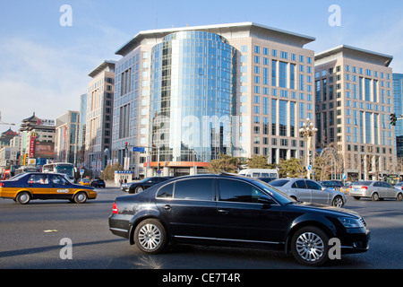 Luxury shopping mall Oriental Plaza in Wangfujing Street, Beijing, and traffic. Stock Photo