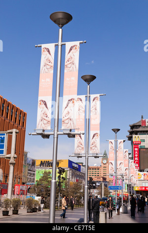 Street scene in Wangfujing Street, Beijing, China. Stock Photo