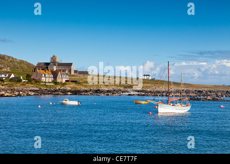 The island of Iona, Argyll, Scotland, with its Abbey, taken from the sea, Stock Photo