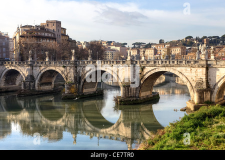 The angels bridge over the Tiber directly to the Castel Sant'Angelo and has set up 10 angels in Baroque style on her railing. Stock Photo