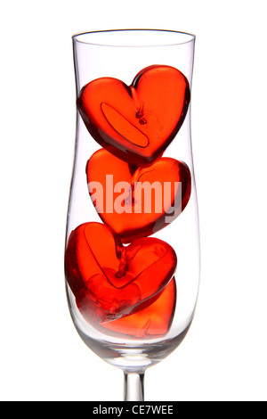 Red jelly hearts in champagne flute. Stock Photo