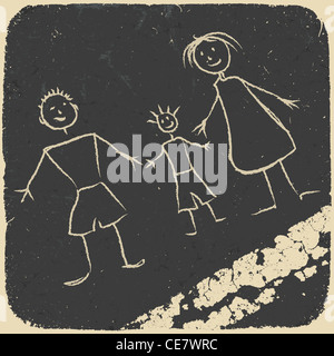 Happy family doodle. Picture on asphalt. Stock Photo