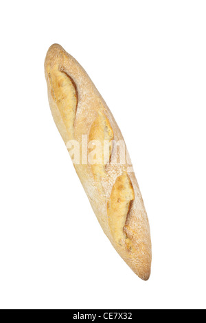 A french ficelle ( flat baguette )on a white background Stock Photo