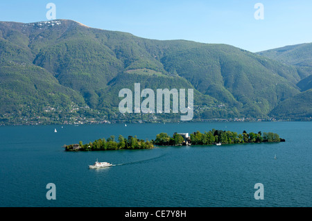 Brissago Islands with the botanical garden of the Canton of Ticino in the lake Lago Maggiore, Ticino, Switzerland Stock Photo