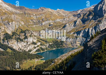 Lake Oeschinenensee at the UNESCO World Heritage site Swiss Alps, Kandersteg, Bernese Oberland, Switzerland Stock Photo
