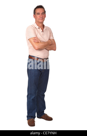 Full Length Portrait of Attractive Middle Age Man Smiling with Arms Folded Stock Photo