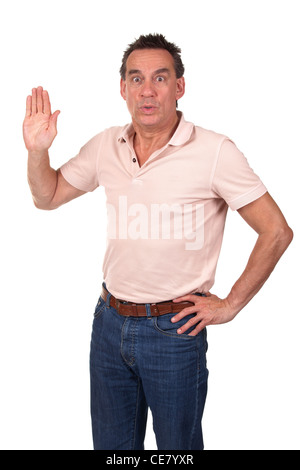 Attractive Middle Age Man Making Stop Sign Looking Surprised Stock Photo
