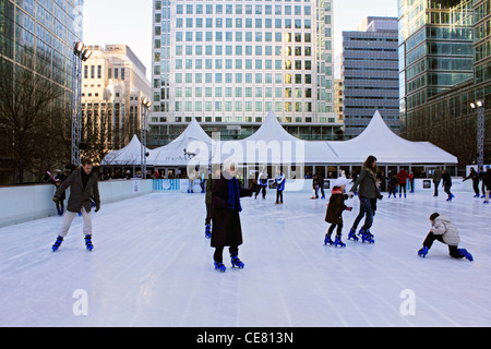 Ice skating rink at Canary Wharf Docklands London England UK Stock Photo