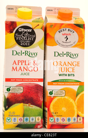 Del-Rivo Fruit Juices .Orange and Apple-Mango Pure. Stock Photo