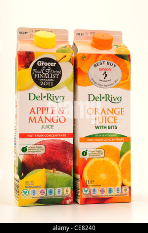 Del-Rivo Fruit Juices .Orange and Apple-Mango Pure. Stock Photo