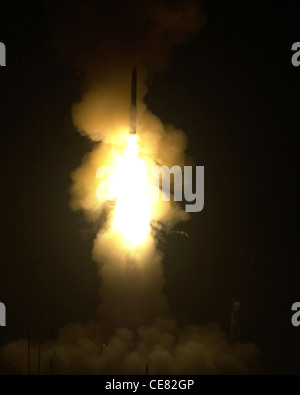 An unarmed Minuteman III intercontinental ballistic missile launches from Vandenberg Air Force Base, Calif., on Wednesday, June 14. Stock Photo