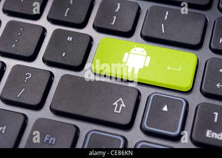 android operating system on keyboard enter key. Stock Photo