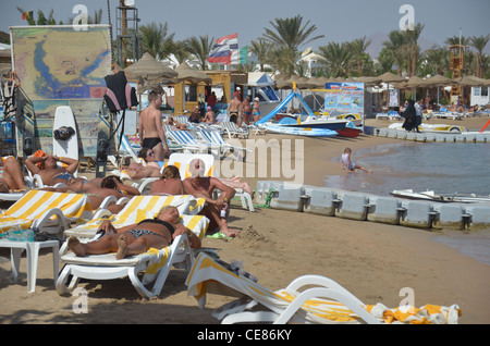 The famous Naama bay beach at the heart of Egypt's premier Red Sea resort at Sherm El Sheikh, at the southern tip of the Sinai. Stock Photo