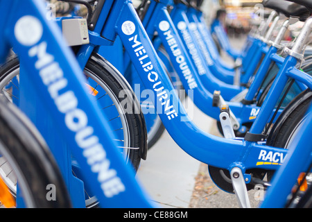 Blue hire bikes in Melbourne Australia Stock Photo