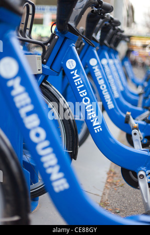 Blue hire bikes in Melbourne Australia Stock Photo