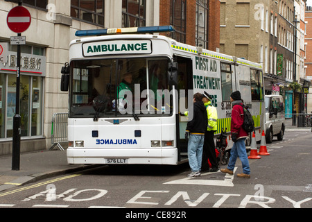 St Johns ambulance, first aid treatment centre, London, England, UK Stock Photo