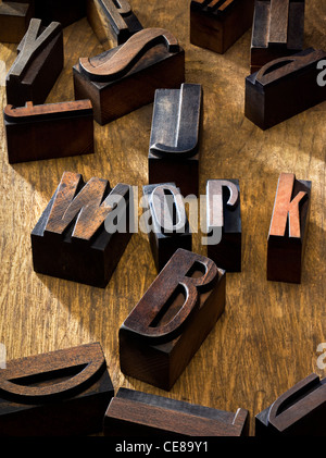 Large group of wooden printing blocks shot with professional medium format digital leaf back. Stock Photo