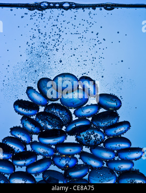 Blue glass pebbles underwater shot with professional medium format digital leaf back. Stock Photo