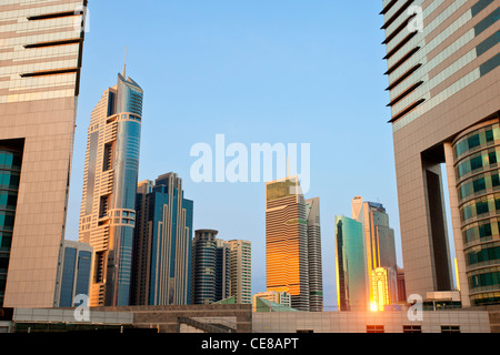 Dubai, Skyscrapers at Sunset Stock Photo